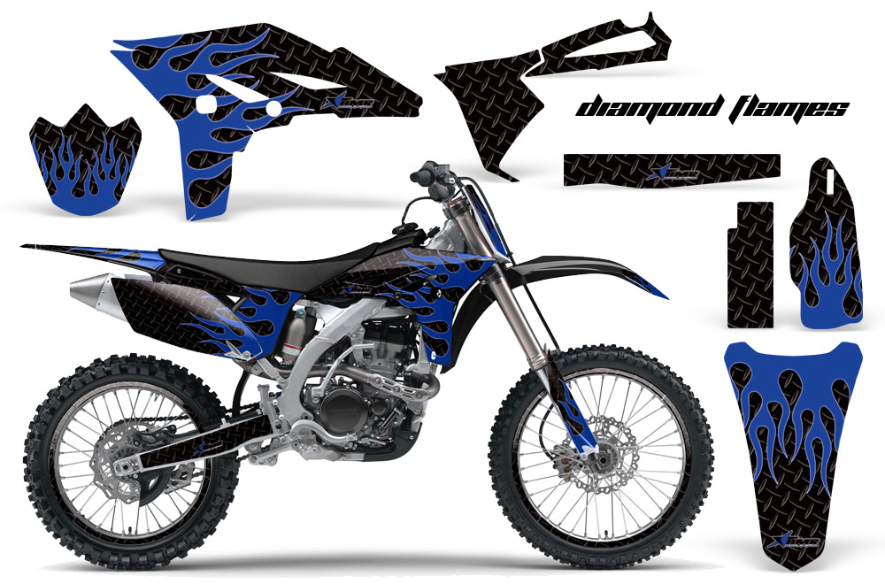 Yamaha YZ250F 2010 Graphics Kit DIAMOND FLAMES-BLUE BLACKBG-NP